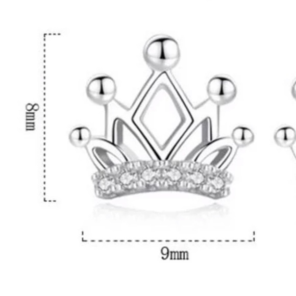 Sterling Silver 925 CZ Crown Stud Earrings - Picture 5 of 5